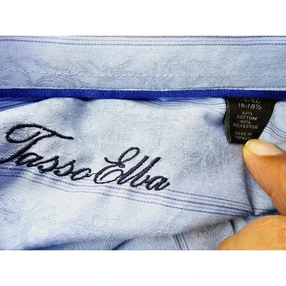 Tasso Elba Size XXL 18-18.5 Men's Blue Stripe Floral Pattern Long Sleeve Shirt - Picture 4 of 9